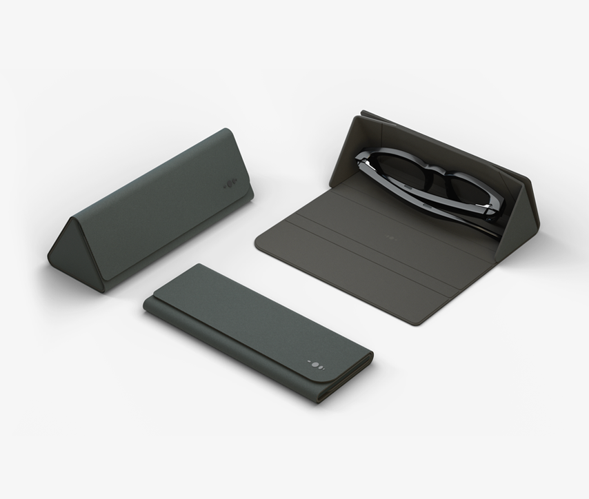 The case of the Nuance Audio glasses in its different states